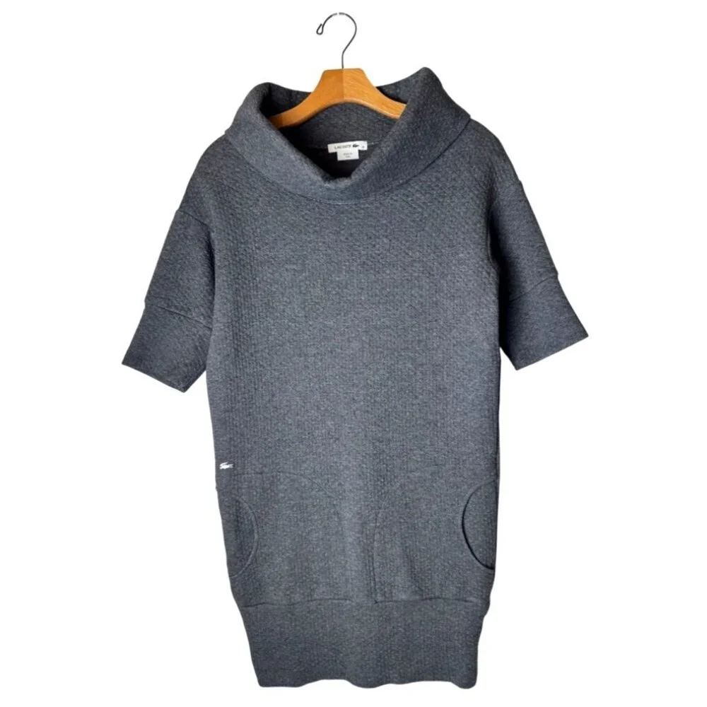 Lacoste Dress Women XS Gray Quilted Cowl Neck Marcassin‎ Sweatshirt Mini Preppy